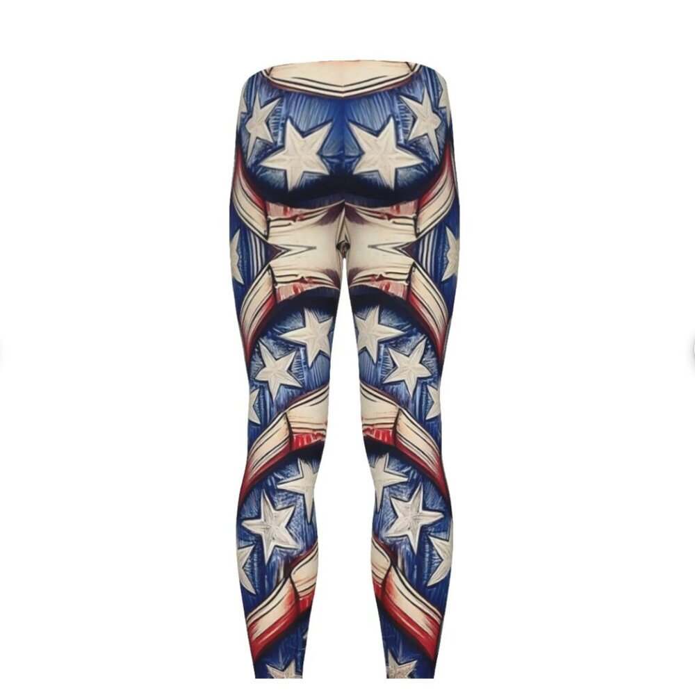 USA American Flag Mens Leggings Running Pants Workout Meggings Size 2xl